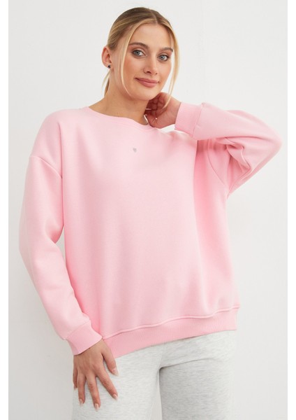 3 Iplik Taşlı Kalp Detaylı Oversize Sweatshirt fiyatları