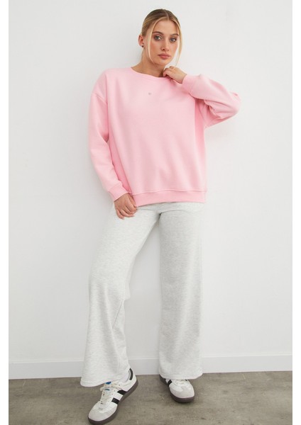 3 Iplik Taşlı Kalp Detaylı Oversize Sweatshirt fırsatları