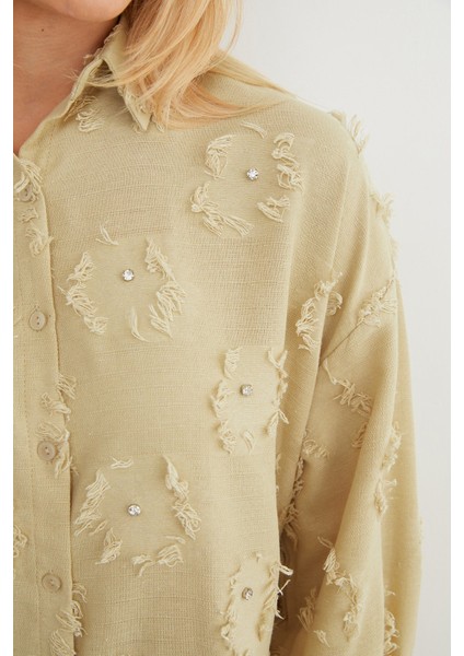Taş Işlemeli Püsküllü Salaş Gömlek