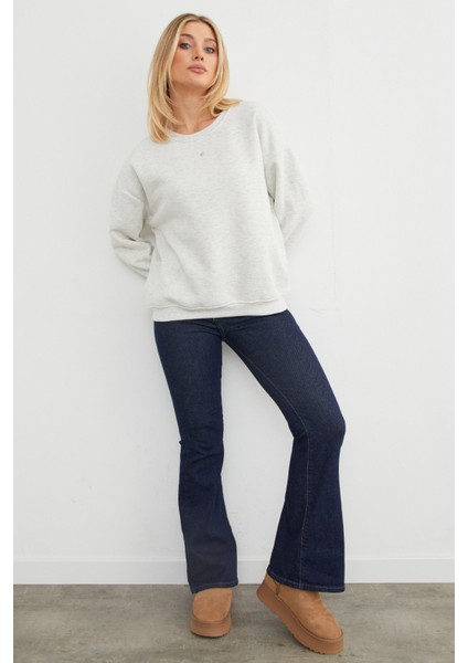 3 Iplik Taşlı Kalp Detaylı Oversize Sweatshirt fırsatları