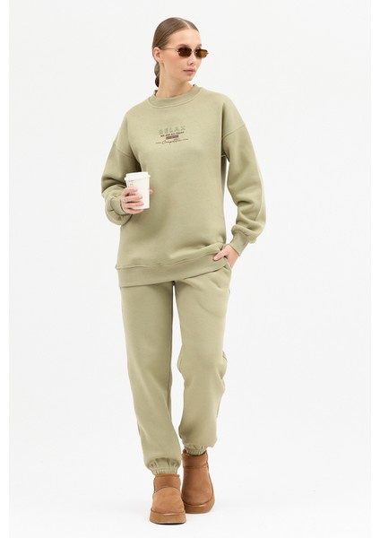 Kadın Relax Baskılı Bisiklet Yaka Içi Pamuklı Oversize Eşofman Takımı fiyatları