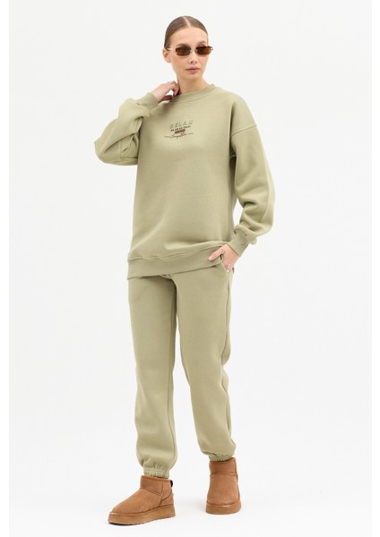 Kadın Relax Baskılı Bisiklet Yaka Içi Pamuklı Oversize Eşofman Takımı fırsatları