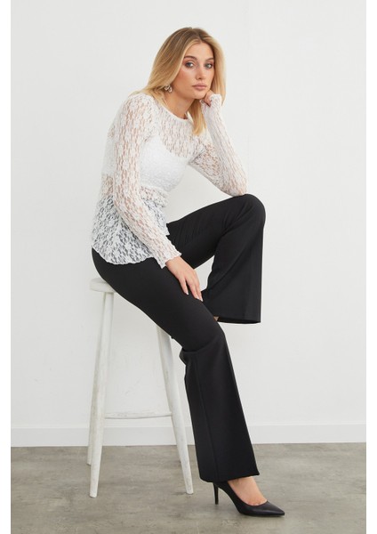 Bisiklet Yaka Likralı Asimetrik Dantel Bluz modelleri