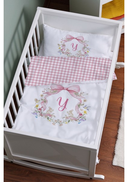 Anne Yanı Beşik Nevresim Takımı (60X100) - Floral Serisi - Y Harfi