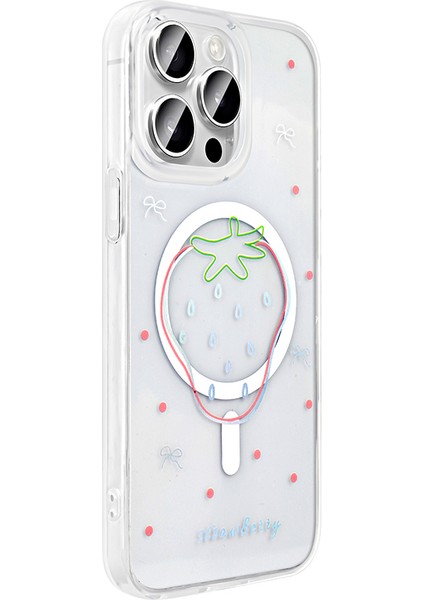 iPhone 15 Pro Max Kılıf M-Safe Şarj Özellikli Şeffaf Zore Folk Sert Kapak - Kalp indirimleri