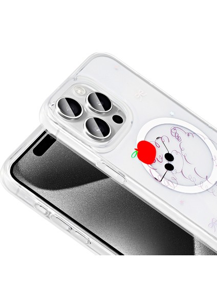 iPhone 15 Pro Max Kılıf M-Safe Şarj Özellikli Şeffaf Zore Folk Sert Kapak - Kalp