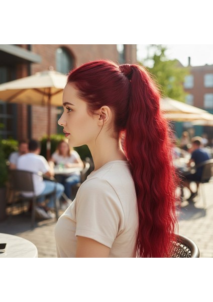 Lastik Tokalı At Kuyruğu Su Dalgalı / Kızıl