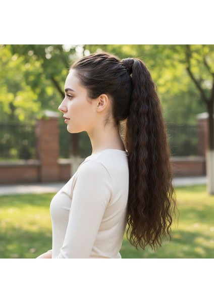 Lastik Tokalı At Kuyruğu Kabarık Afro Dalgalı / Koyu Kumral