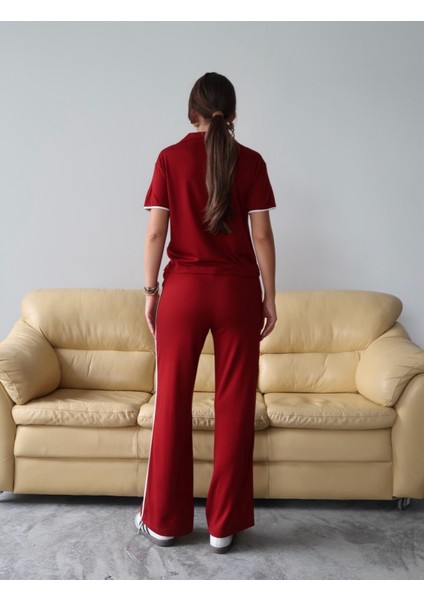 Kadın Maribel Pamuklu Modal Kumaş Polo Yaka Bluz-Pantolon Ikili Alt-Üst Takım, 4 Mevsim Günlük Takım fiyatları