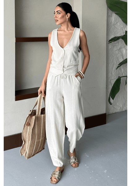 Kadın Calliope Keten Takım, Yelekli Pantolonlu Alt Üst Takım, Kadın Yazlık Takım fiyatları