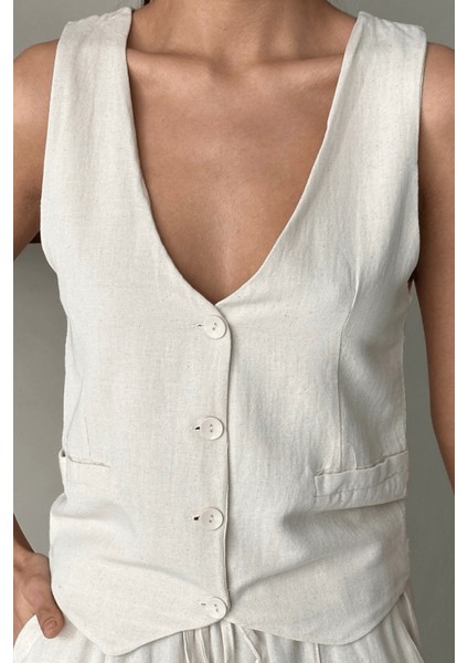 Kadın Calliope Keten Takım, Yelekli Pantolonlu Alt Üst Takım, Kadın Yazlık Takım modelleri