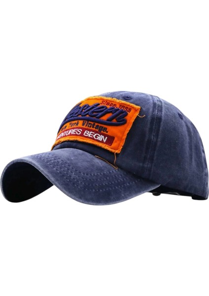 Western Vintage Eskitme Lacivert Kep Şapka