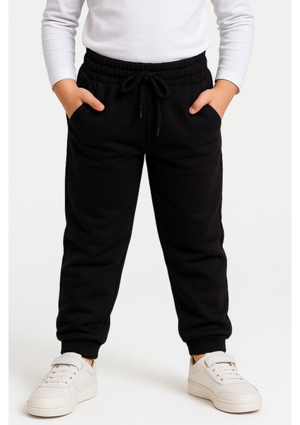 Çocuk Kışlık Pamuklu Eşofman Altı Çift Cepli Siyah