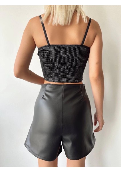 Çift Fermuarlı Deri Şort H24394 modelleri