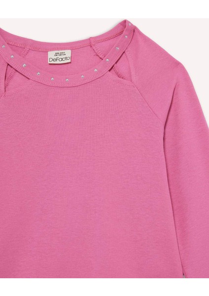 Kız Çocuk Slim Fit Dar Kesim Taşlı Yaka Fitilli Kaşkorse Uzun Kollu Tişört G2550A825AU fiyatları