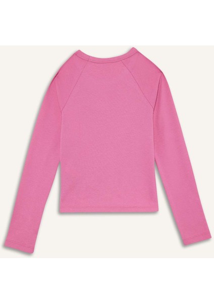 Kız Çocuk Slim Fit Dar Kesim Taşlı Yaka Fitilli Kaşkorse Uzun Kollu Tişört G2550A825AU modelleri