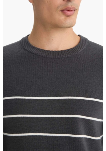 Standart Fit Bisiklet Yaka Çizgili Triko Kazak F7193AX25WN indirimleri