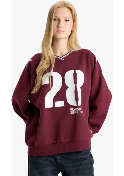 Coool Oversize Geniş Kalıp V Yaka Baskılı Kalın Sweatshirt E8793AX25WN modelleri