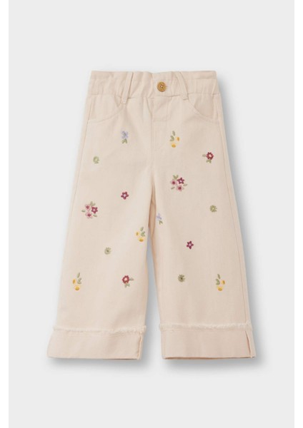 Kız Bebek Standart Fit Beli Lastikli Çiçekli Gabardin Pantolon G3488A525AU