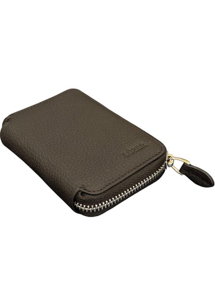 Siyah Hakiki Deri Fermuarlı Mini Boy Unisex Spor Cüzdan - 3035-SIYAH