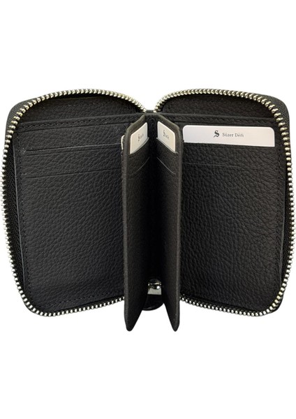 Siyah Hakiki Deri Fermuarlı Mini Boy Unisex Spor Cüzdan - 3035-SIYAH fırsatları