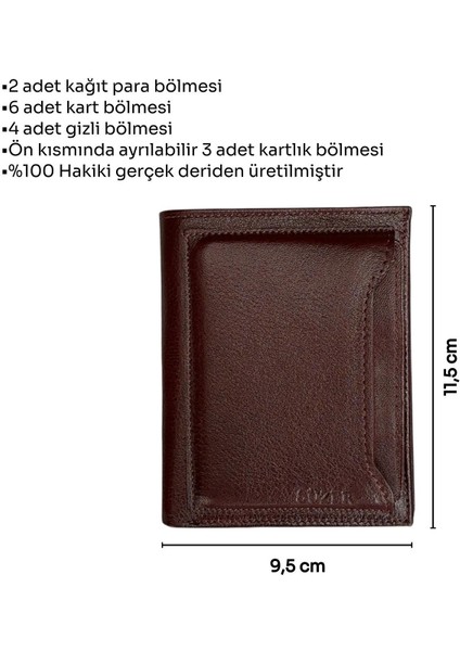 Kahverengi Hakiki Deri Çıkarılabilir Kartlıklı Dikey Model Spor Erkek Cüzdan - 3043-KAHVE indirimleri