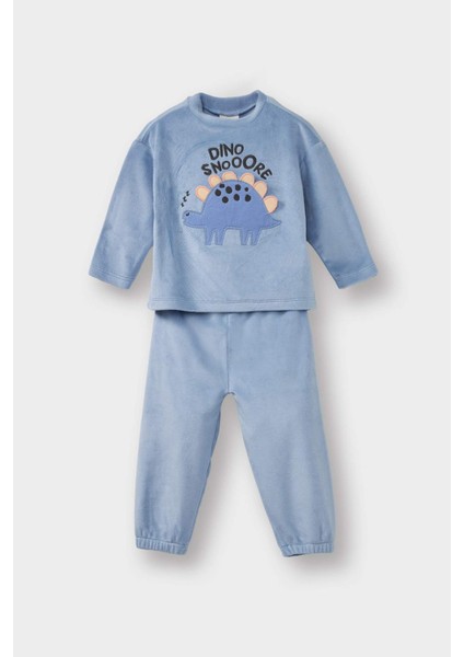 Erkek Bebek Pijama Takımı Dinozor Baskılı Uzun Kollu Welsoft Pelüş Üst Uzun Alt G1523A525WN