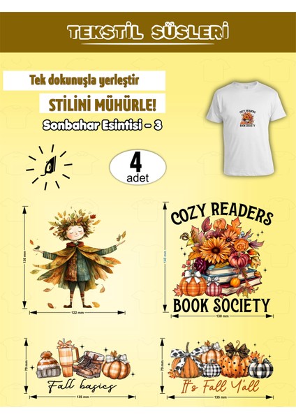 Ütü ile Yapışan Kıyafet Etiketi Sonbahar Esintisi -3 4lü Set