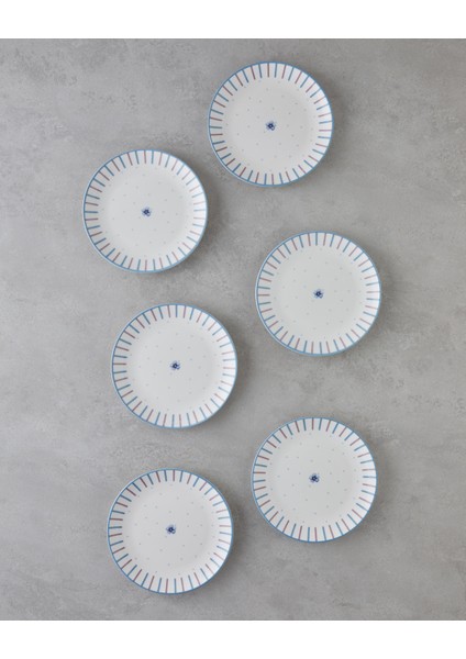 Bloomy Porselen 6'lı Pasta Tabağı 19 cm Mavi - Yeşil