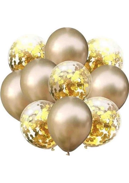 Krom Gold ve Şeffaf Konfetili Balon Seti