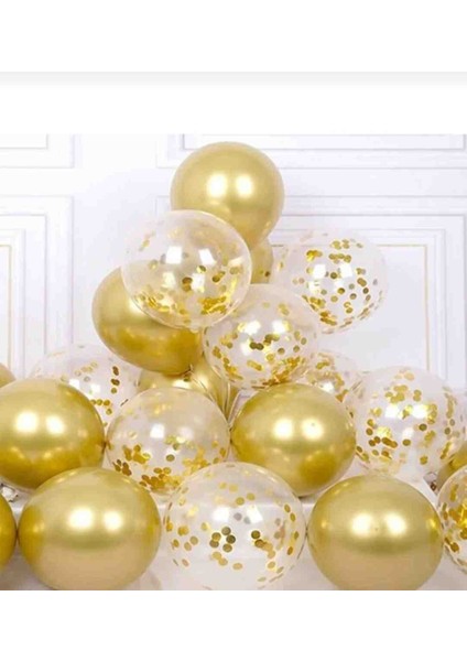 Krom Gold ve Şeffaf Konfetili Balon Seti fiyatları