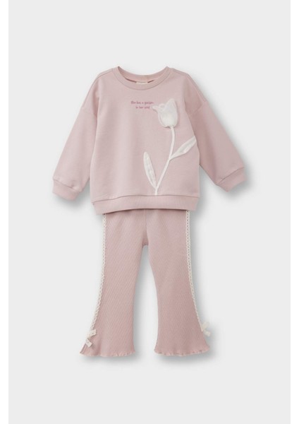 Kız Bebek 2'li Takım Çiçekli Sweatshirt İspanyol Paça Alt G3798A525AU