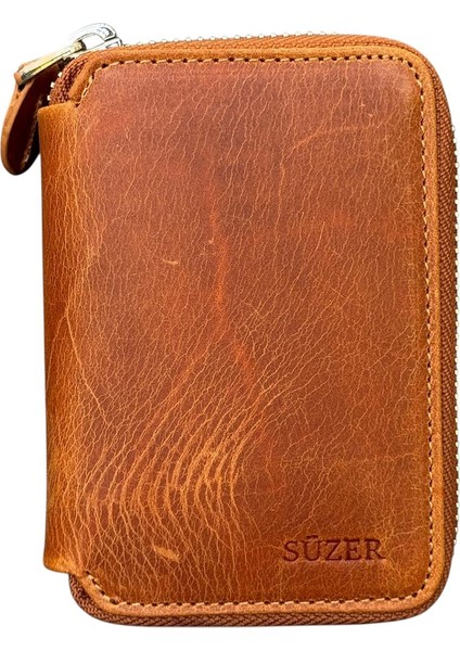 Crazy Taba Hakiki Deri Fermuarlı Mini Boy Unisex Spor Cüzdan - 3035-TABA fiyatları