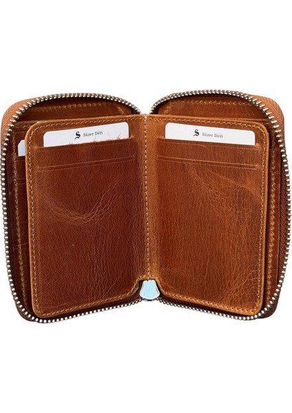 Crazy Taba Hakiki Deri Fermuarlı Mini Boy Unisex Spor Cüzdan - 3035-TABA modelleri