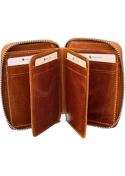 Crazy Taba Hakiki Deri Fermuarlı Mini Boy Unisex Spor Cüzdan - 3035-TABA fırsatları