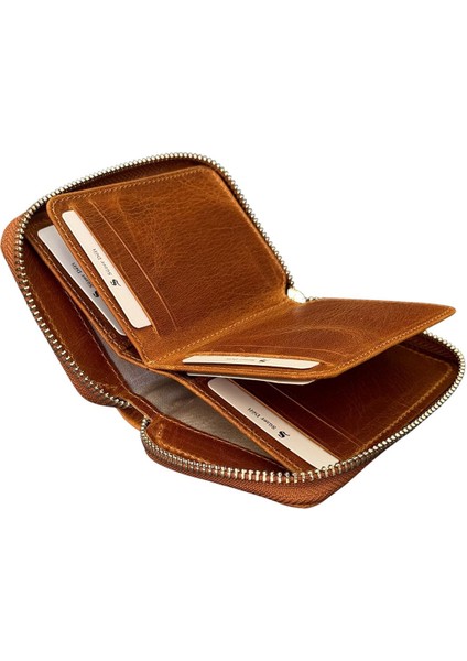Crazy Taba Hakiki Deri Fermuarlı Mini Boy Unisex Spor Cüzdan - 3035-TABA indirimleri