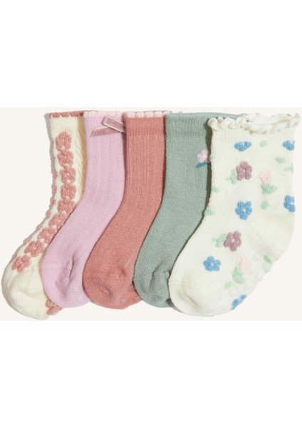 Kız Bebek Kaydırmaz Taban 5'li Pamuklu Uzun Çorap F6729A5NS