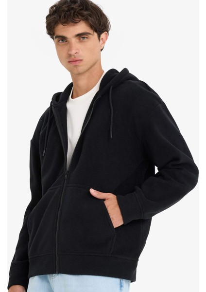 Boxy Fit Kapüşonlu Fermuarlı Polar Sweatshirt F0074AX25AU