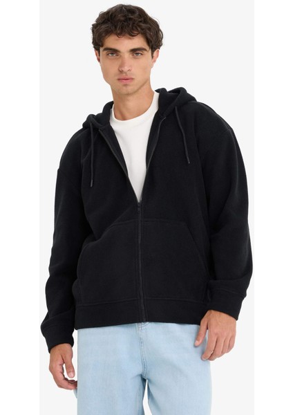 Boxy Fit Kapüşonlu Fermuarlı Polar Sweatshirt F0074AX25AU modelleri