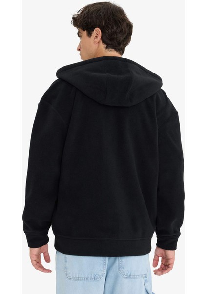 Boxy Fit Kapüşonlu Fermuarlı Polar Sweatshirt F0074AX25AU