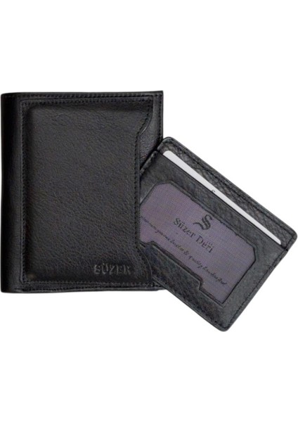 Siyah Hakiki Deri Çıkarılabilir Kartlıklı Dikey Model Spor Erkek Cüzdan - 3043-SIYAH