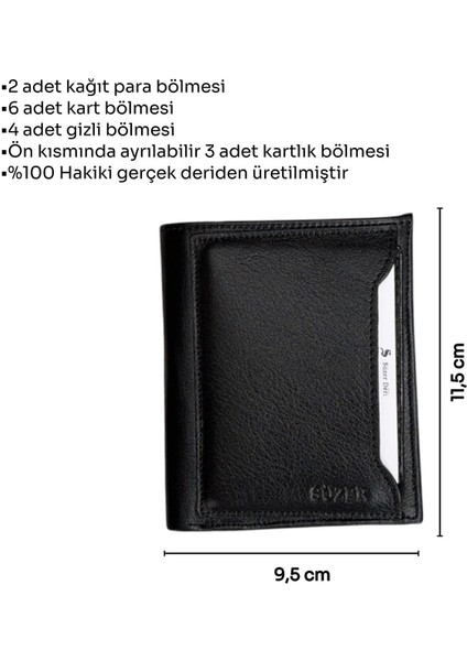 Siyah Hakiki Deri Çıkarılabilir Kartlıklı Dikey Model Spor Erkek Cüzdan - 3043-SIYAH indirimleri