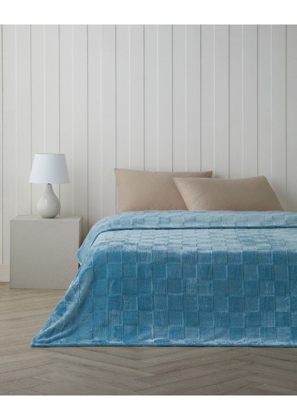 Classic Check Jakarlı Supersoft Çift Kişilik Battaniye 200X220 cm Mavi