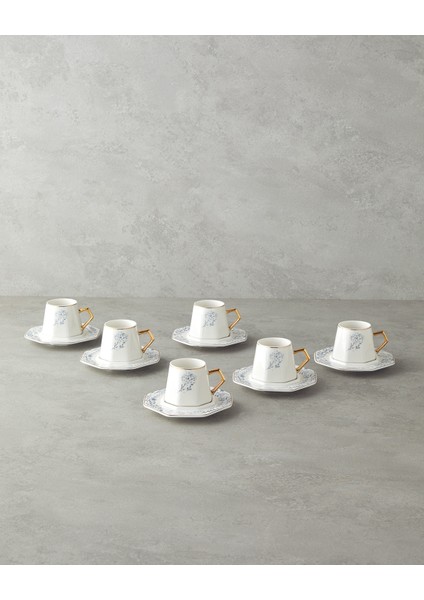 Dreampetal New Bone China 12 Parça 6 Kişilik Kahve Fincan Takımı 80 ml Mavi