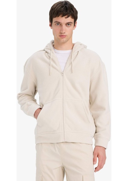 Boxy Fit Kapüşonlu Fermuarlı Polar Sweatshirt F0074AX25AU modelleri