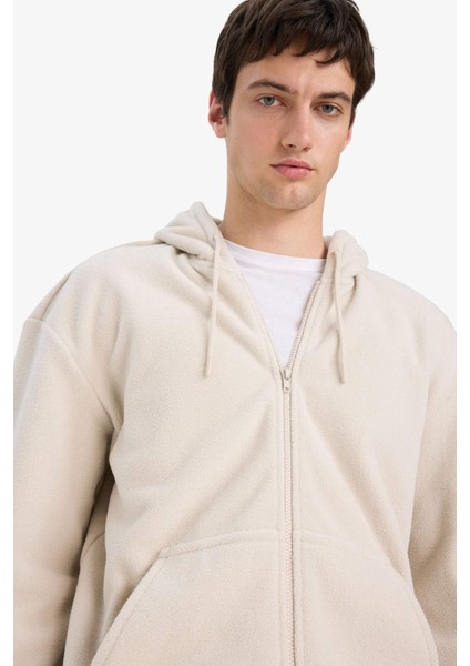 Boxy Fit Kapüşonlu Fermuarlı Polar Sweatshirt F0074AX25AU fırsatları