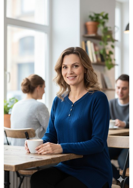 Kadın Kışlık Kendinden Motifli Armut Yaka Üç Düğmeli Normal Kesim Likralı Pamuklu Kardelen Dokuma Anne Kazak fiyatları