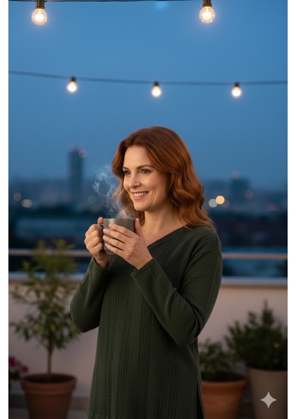 Kadın Kışlık Kendinden Motifli Armut Yaka Üç Düğmeli Normal Kesim Likralı Pamuklu Kardelen Dokuma Anne Kazak indirimleri