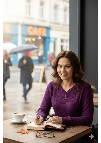 Kadın Kışlık Kendinden Motifli Armut Yaka Üç Düğmeli Normal Kesim Likralı Pamuklu Kardelen Dokuma Anne Kazak indirimleri