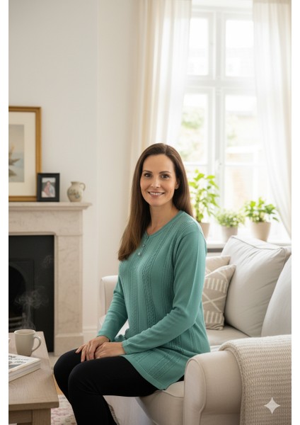 Kadın Kışlık Kendinden Motifli Armut Yaka Üç Düğmeli Normal Kesim Likralı Pamuklu Kardelen Dokuma Anne Kazak fırsatları